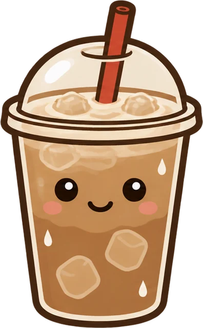 A smiling iced latte